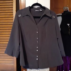 Covington Gray Button Up Blouse, 3/4 Length Sleeves